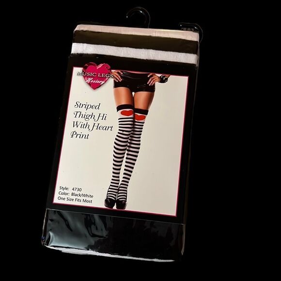 Music Legs Thigh High Striped Tights with Heart - Picture 1 of 4
